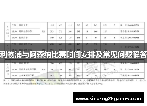 利物浦与阿森纳比赛时间安排及常见问题解答 利物浦与阿森纳比赛时间安排及常见问题解答