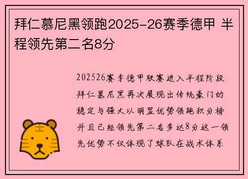 拜仁慕尼黑领跑2025-26赛季德甲 半程领先第二名8分